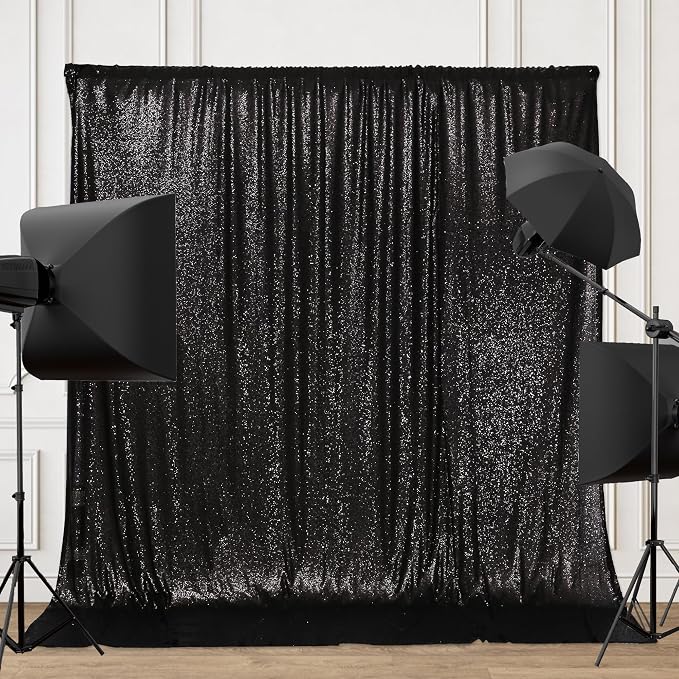 PartyDelight Black Sequin Backdrop Curtains 6x8ft | Sparkly 3mm sequins by PartyDelight