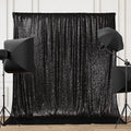 PartyDelight Black Sequin Backdrop 8x8ft Sparkly Photo Curtain | 4 Inch Rod by PartyDelight