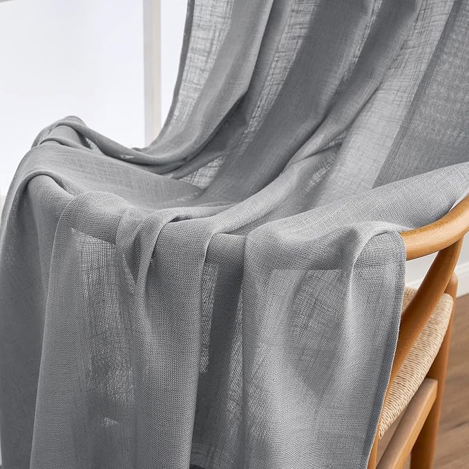 MIULEE Grey Linen Curtains 37x84 Inch Length Gray 2 Panels | Window Drapes - Image 6