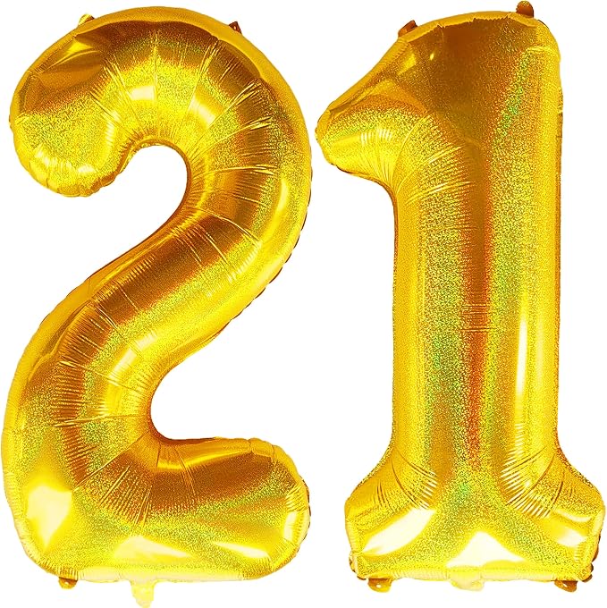 Jonhamwelbor 40 Inch Laser Gold 21 Balloon Number Foil Mylar Giant Balloon by Jonhamwelbor