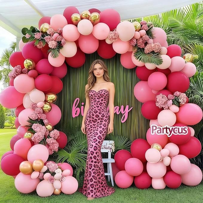 Hot Pink Balloon Arch Kit Double Stuffed, Dark Light Pink Magenta Blush Gold - Image 2