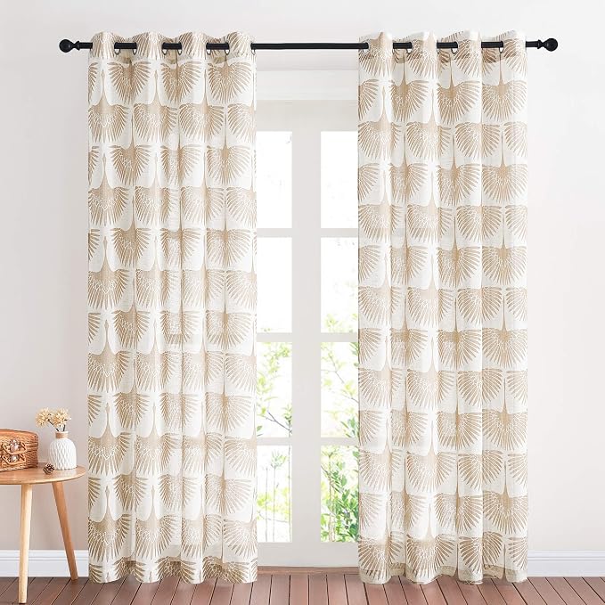 KGORGE Geometric Pattern Curtains 52”Wx108”L 2 Panels Taupe Semi-Sheer | by KGORGE