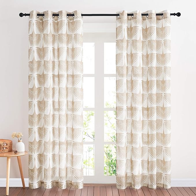 KGORGE Linen Printed Curtains Bohemian Natural Semi-Sheer 52" x 84" | Window - Image 6