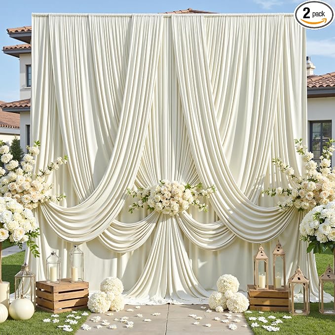10ft×12ft Wrinkle Free Ivory Backdrop Curtain by ENJOYYOURPARTY