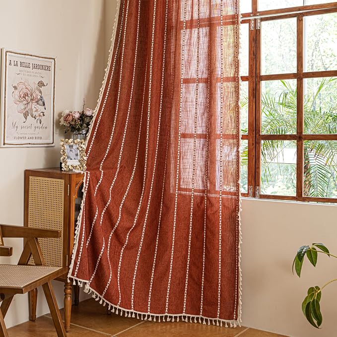 Sutuo Home Boho Curtains for Bedroom Nursery, Bohemian Light Filtering Orange by SutuoHome