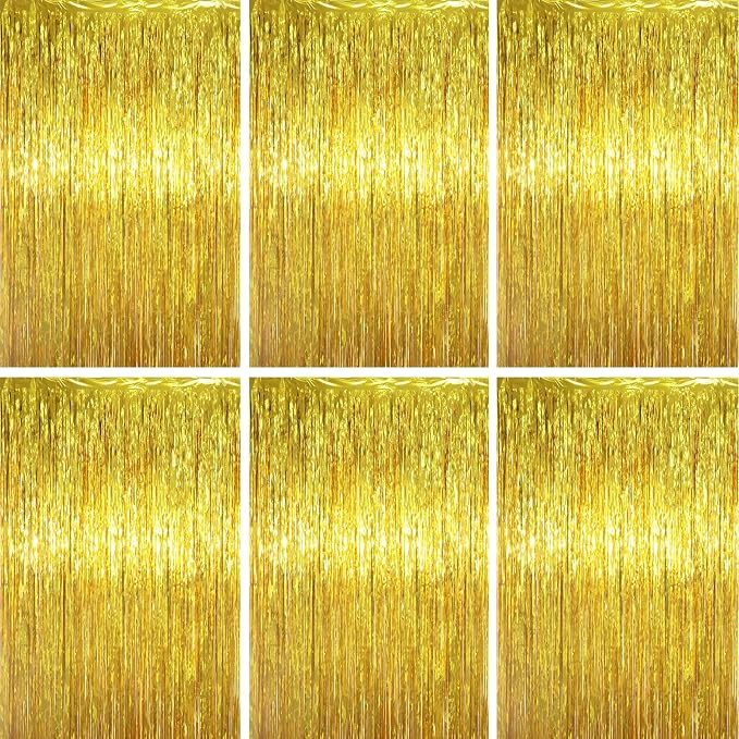 Voircoloria Gold Foil Fringe Backdrop Curtains, Birthday Party Decorations by Voircoloria