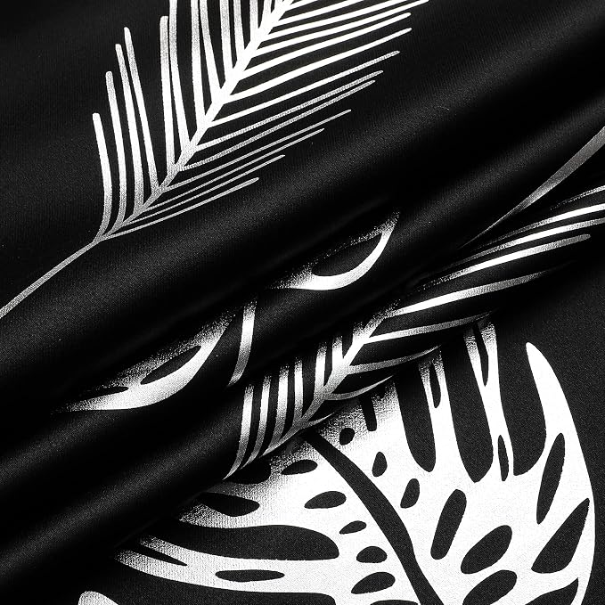 Black Blackout Curtains 108 Inches Length Silver Palm Pattern Window Curtain - Image 8