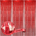 Voircoloria Laser Red Foil Fringe Backdrop Curtains, 3 Pack | Tinsel Streamers by Voircoloria