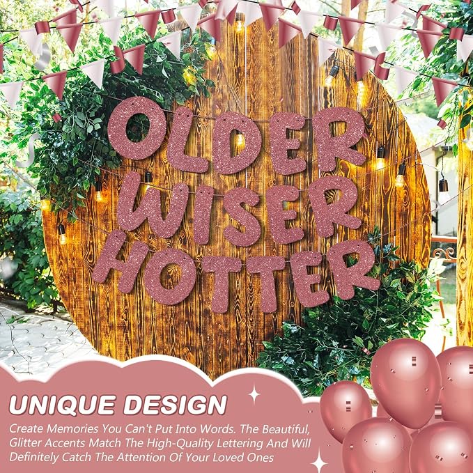 Fulmoon Set of 3 Pre Strung Older Wiser Hotter Glitter Banner Funny Birthday - Image 7