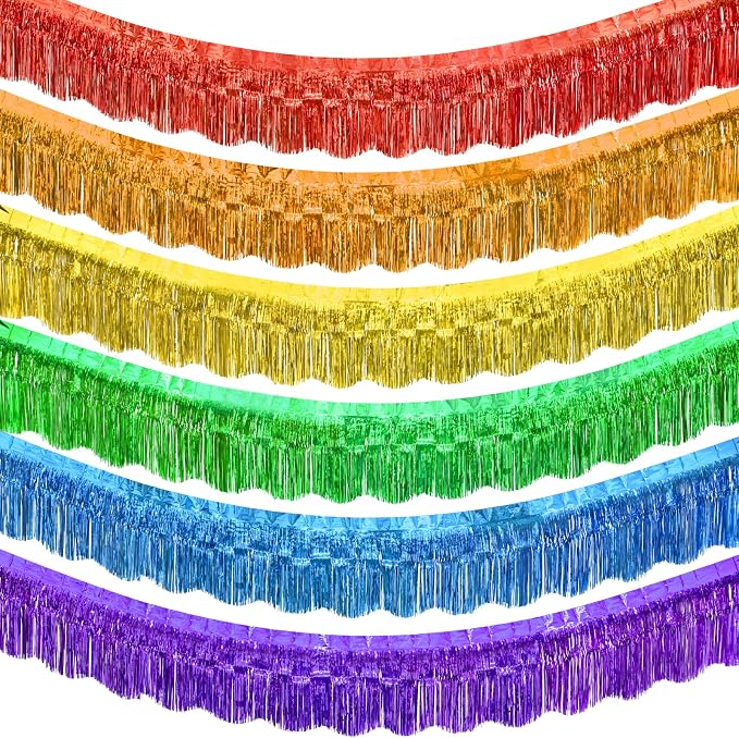LOLStar Rainbow Foil Fringe Tinsel Garland, Streamers Banner, 6 Pack | 60Ft by LOLSTAR
