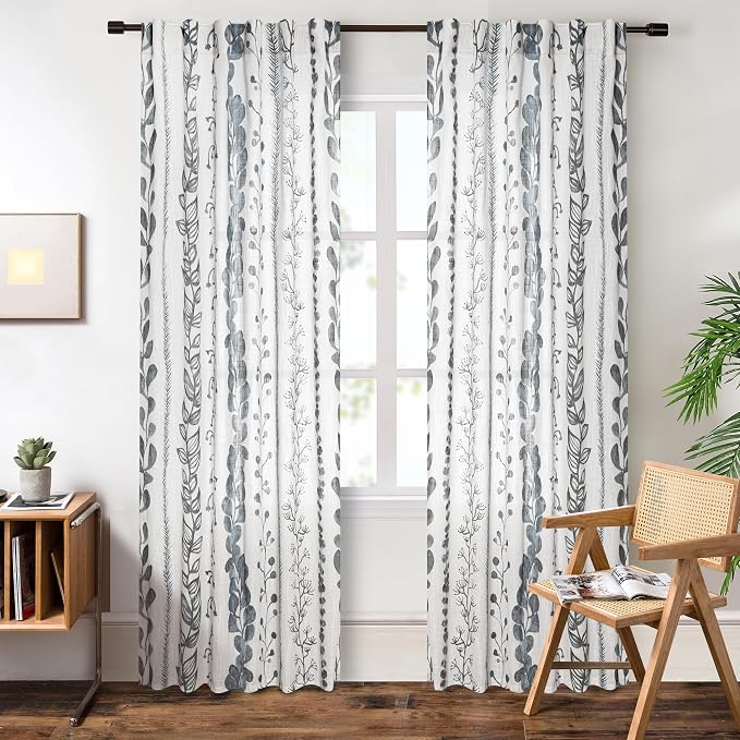 Living Room Curtains 90 Inches Long Boho Linen Style Back Tab Curtains - Image 2