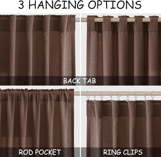 Mocha Mousse Curtains 96 Inch Long 2 Panel Set Back Tab Rod Pocket Linen - Image 2