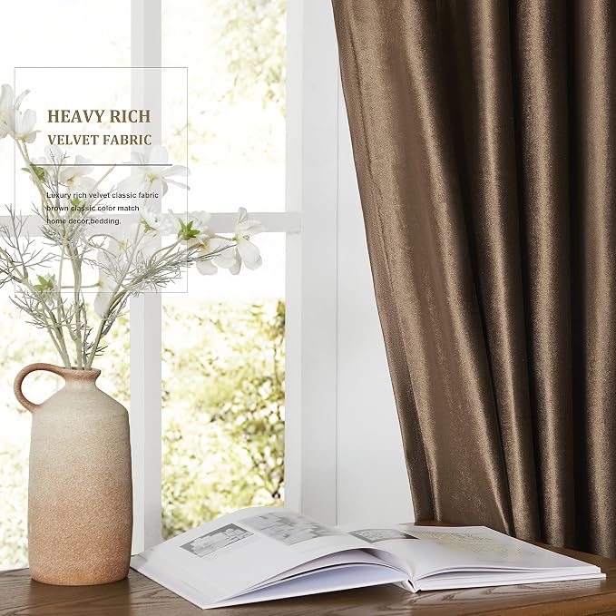 BULBUL Velvet Brown Grommet Blackout Curtains 63 inch - Image 4