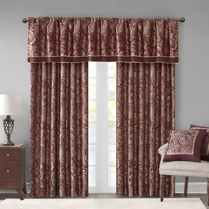Madison Park Aubrey 2 Panel Curtain Faux Silk Paisley Jacquard, Rod Pocket - Image 8