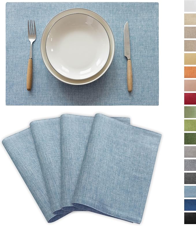 Demetex Blue Placemats Set of 4 Heat Resistant Place Mats Linen Cloth Placemat by DEMETEX