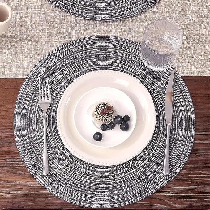 SHACOS Round Placemats Set of 4 Round Braided Placemats 15 inch Cotton - Image 2