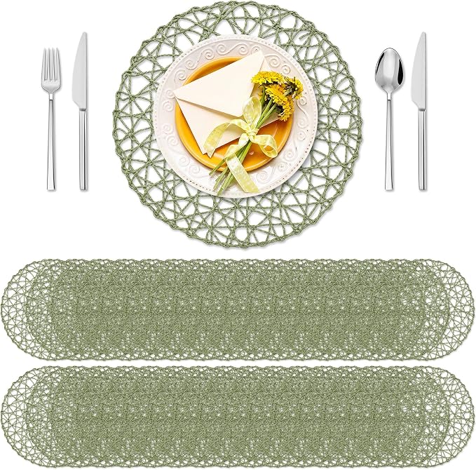 Paper Braided Round Placemats Set of 36 Natural Boho Table Mats Rattan Woven by Threehoney