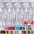 Silver Metallic Tinsel Foil Fringe Curtains, 4 Pack 3.3x8.3 Feet Streamer by NUWDHP