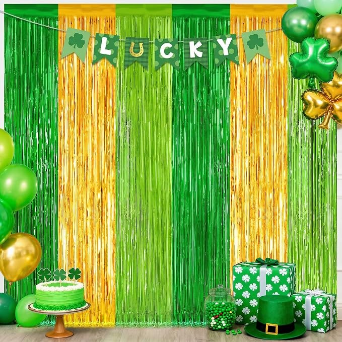 2 Pack St Patrick Party Decorations, Metallic St.Patrick Fringe Curtains Party by GCBPartyDecorations