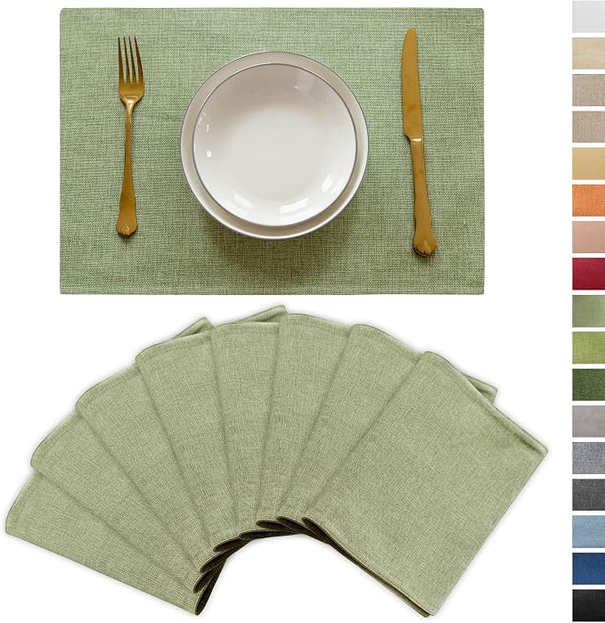 Demetex Cloth Green Placemats Set of 8 Heat Resistant Table Plate Mat Washable by DEMETEX