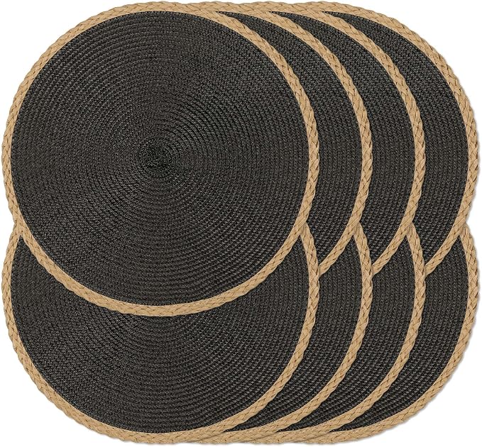 Round Placemats Set of 8, Woven Table Mats, Thin Edge, 15 Inch Diameter by Noctiflorous