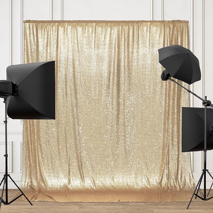 PartyDelight Light Gold Sequin Backdrop 6x8ft Sparkly Photo Curtain | 4 Inch - Image 6