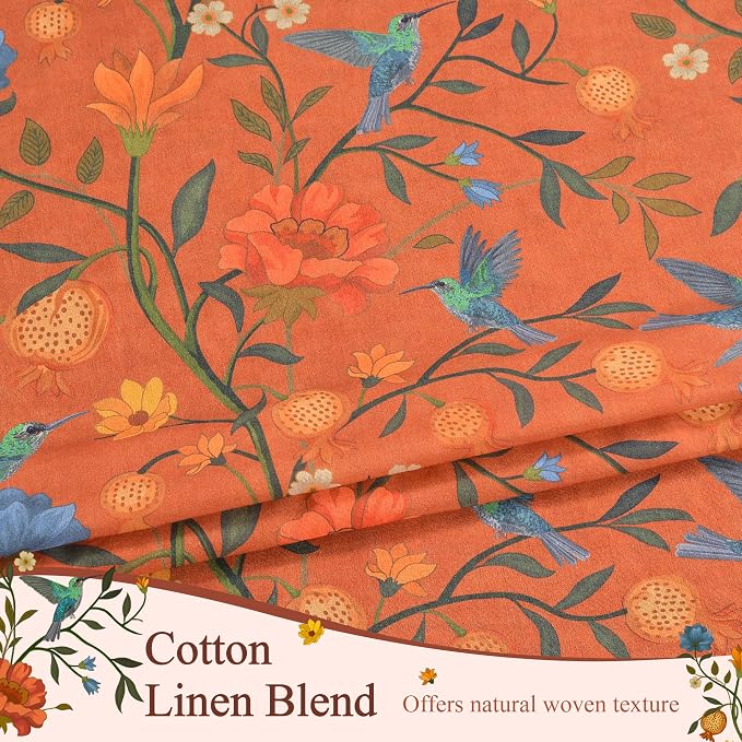 90 Inch Boho Floral Curtains Tropical Bird Print Linen Semi Sheer Window Drapes - Image 4