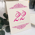 Paisley Wedding Table Numbers (Select Color/Quantity), Champagne, Fuschia, 1-50, Double Sided, Tent or Use in a Stand, Great for Parties & Restaurants - Made in the USA