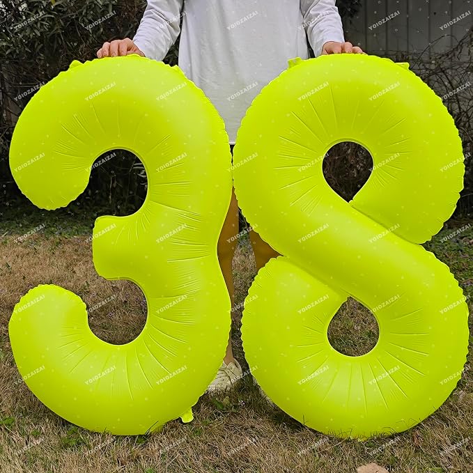 40 IN Fluorescent Yellow Number 6 Balloon Neon Yellow 6 Foil Balloon | - Image 4