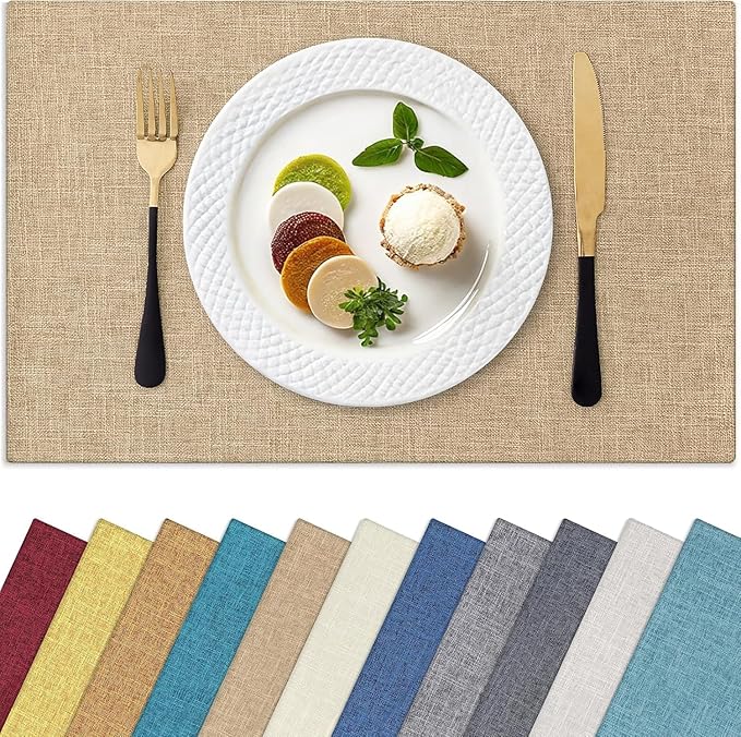 Homaxy Cloths Placemats for Dining Table Set of 12, Flaxen | Heat Resistant by Homaxy