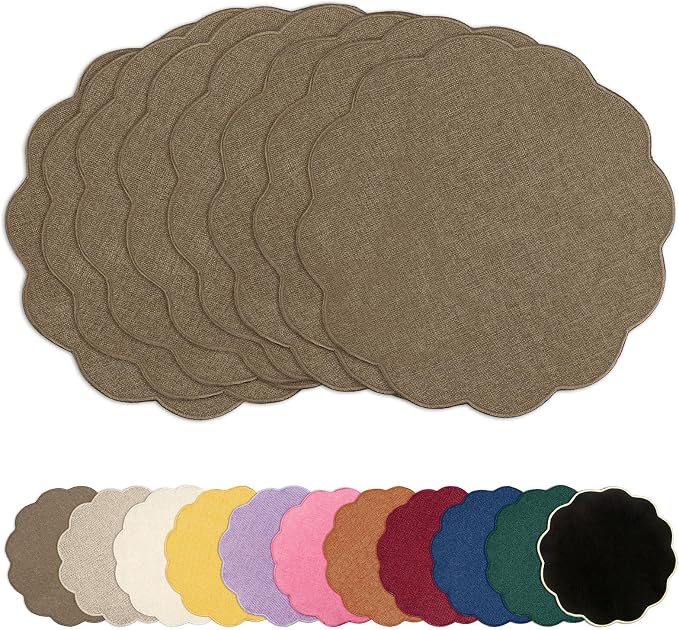 AHHFSMEI Round Faux Linen Placemats Set of 8 Heat Resistant Non-Slip Stain by AHHFSMEI