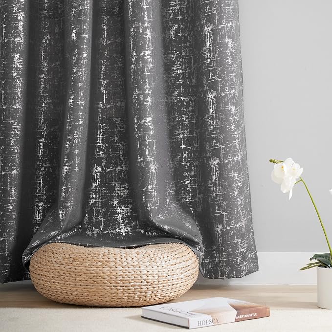 Taisier Home Silver Foil Print Linen Textured Curtains Geometric Dots Pattern - Image 5