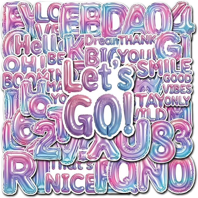 50 Pcs Balloon Letter Stickers Cute Alphabet Vinyl Decal Custom Phrase Sticker by Unknown