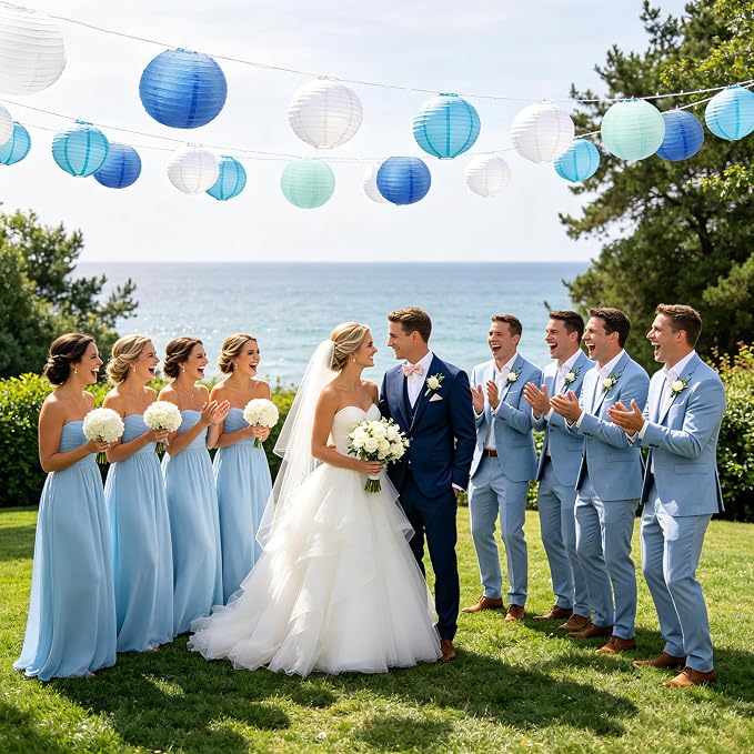 Qenk 12 Pcs Blue Paper Lanterns - Image 7