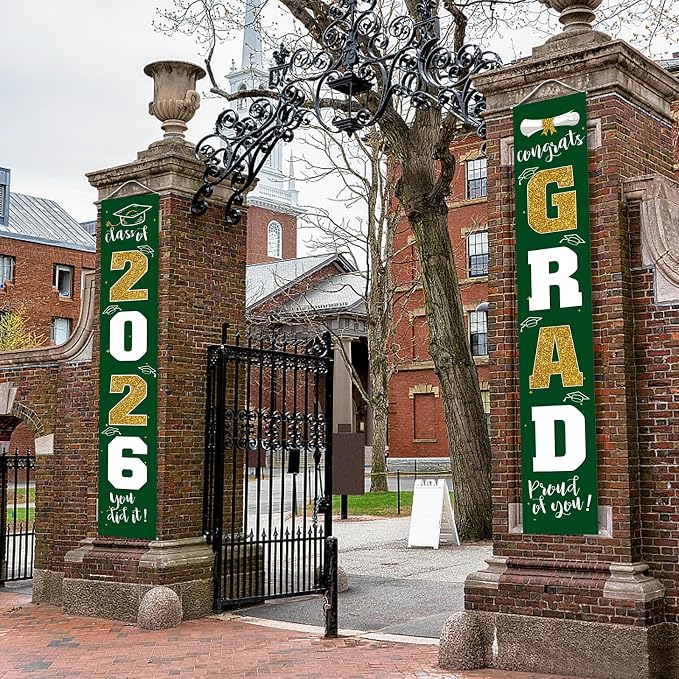 Graduation Decorations 2026 Banner Porch Sign Green Gold - Image 7