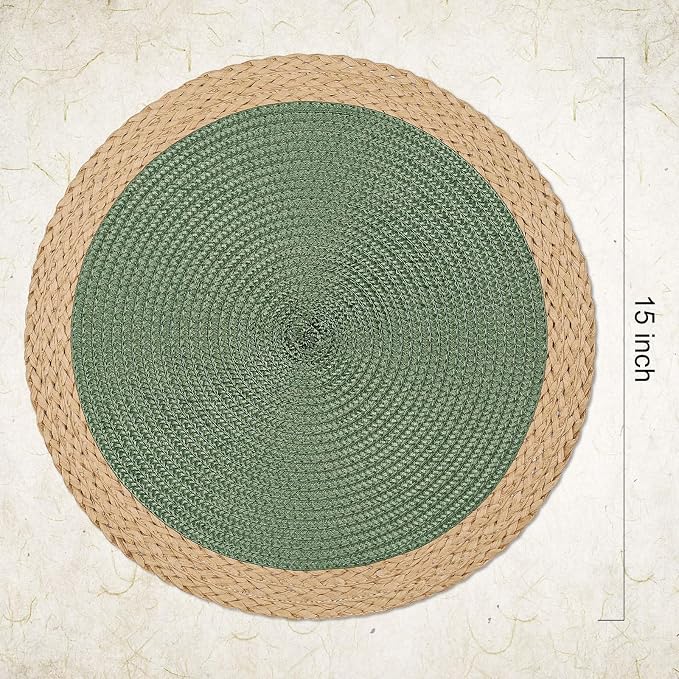 Round Placemats Set of 8, Woven Table Mats, Wide Edge, 15 Inch Diameter - Image 2