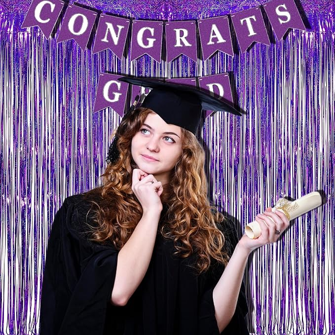 BRAVESHINE Purple Foil Fringe Curtains | Party Streamers Backdrop | 3.2x8.2ft - Image 4