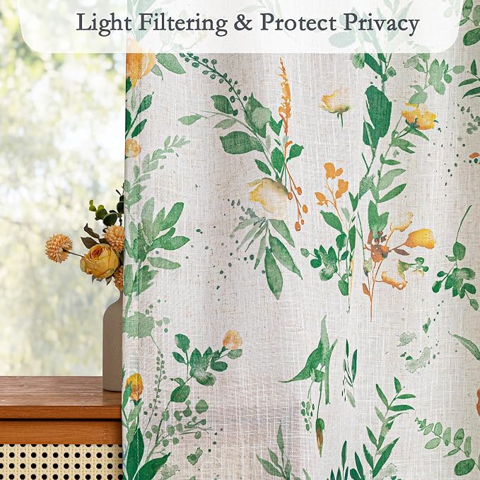 MYSKY HOME Floral Linen Curtains 72 inch Length 2 Panels Set - Image 3