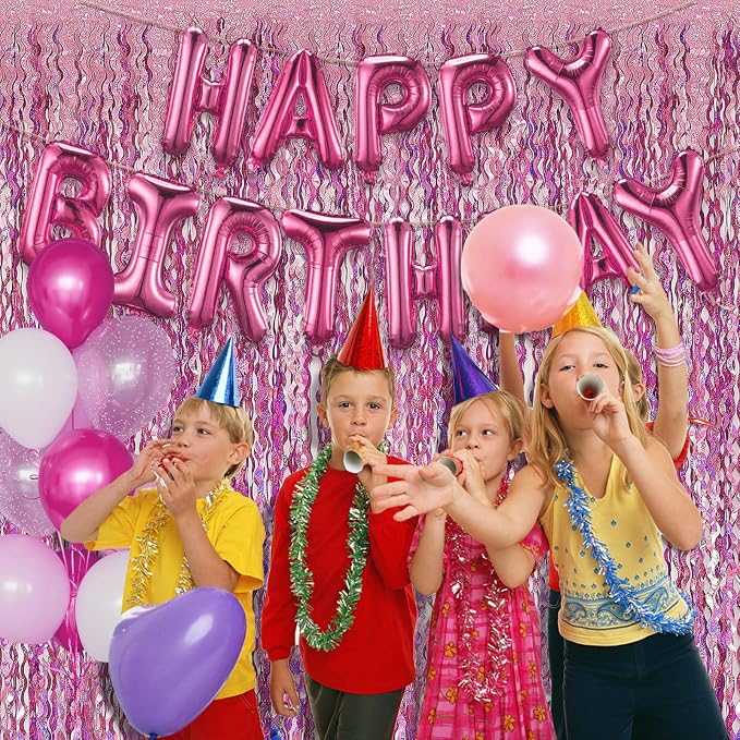 Pink Backdrop Party Decorations Pink Streamers Tinsel Foil Fringe Curtains Wavy - Image 4