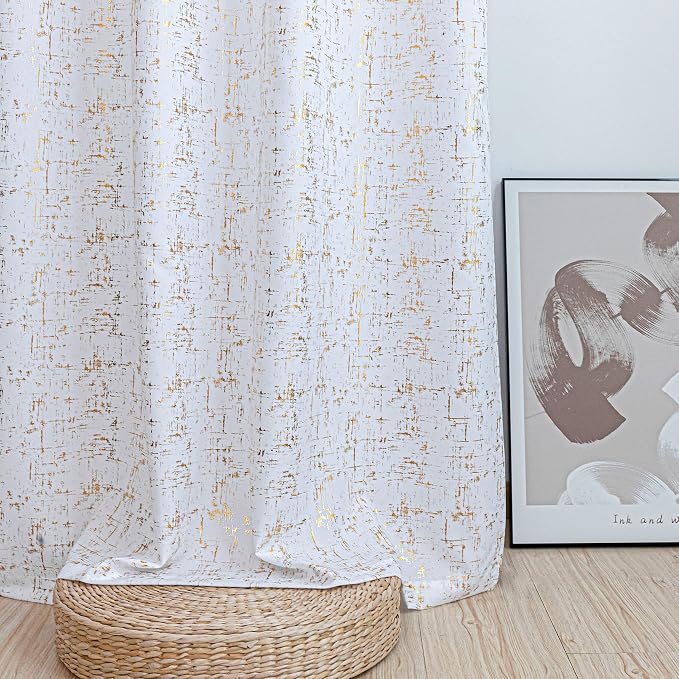 Taisier Home Gold Foil Print Linen Textured Curtains Geometric Dots Pattern - Image 4