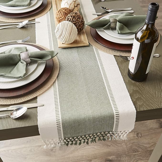 DII Dobby Stripe Table Runner, 13x108 Artichoke & Cream Background | Woven - Image 8