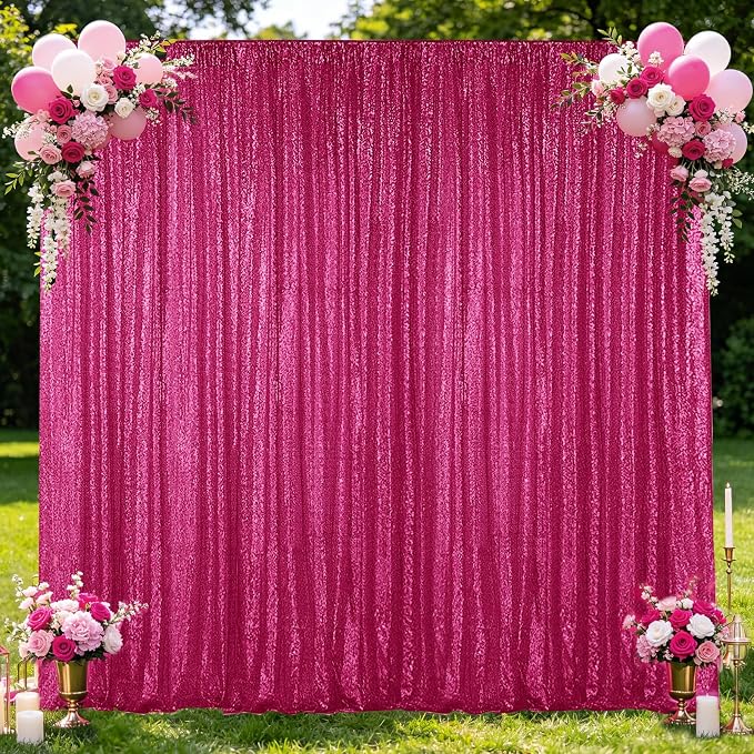 Hahuho Fuchsia Sequin Backdrop Curtain, Party Decoration（1 Panels, 4FT x 8FT by Hahuho