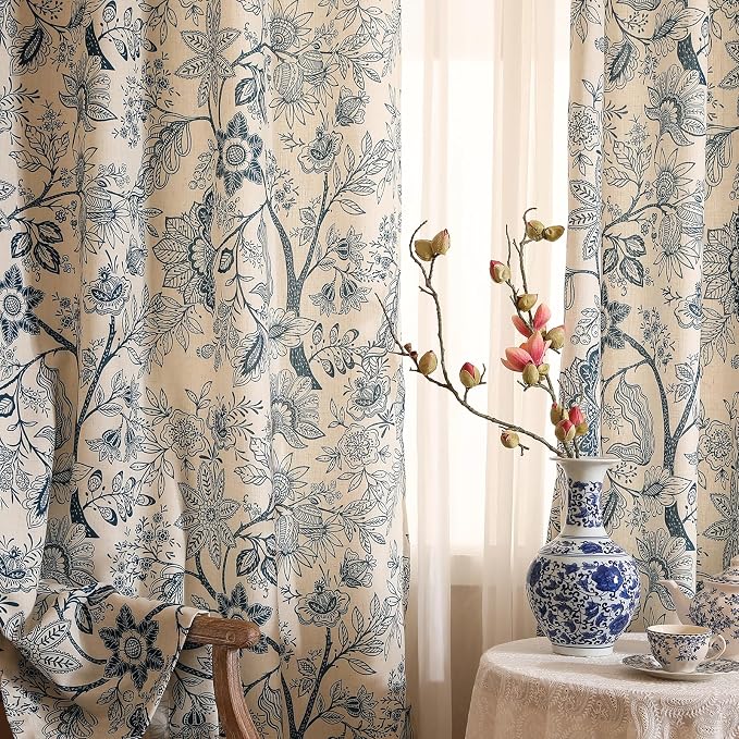 Designer Elegant Linen Printed Curtains, 2 Panels, kitchen Bedroom Living Room - Image 2