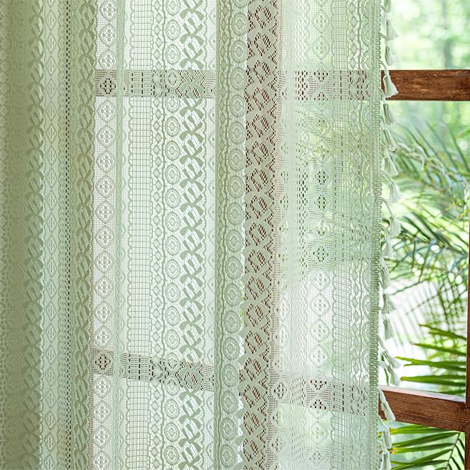 Sutuo Home Boho Curtains for Bedroom Dining Room, Bohemian Crochet Lace Hollow - Image 4