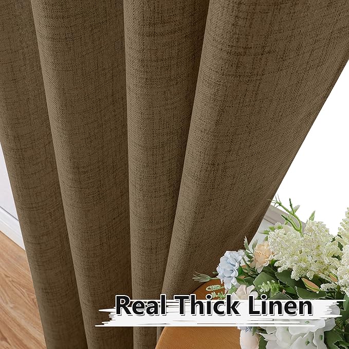 Tollpiz Short Linen Curtains Bedroom Rod Pocket Semi Sheer Curtain Burlap Light - Image 3