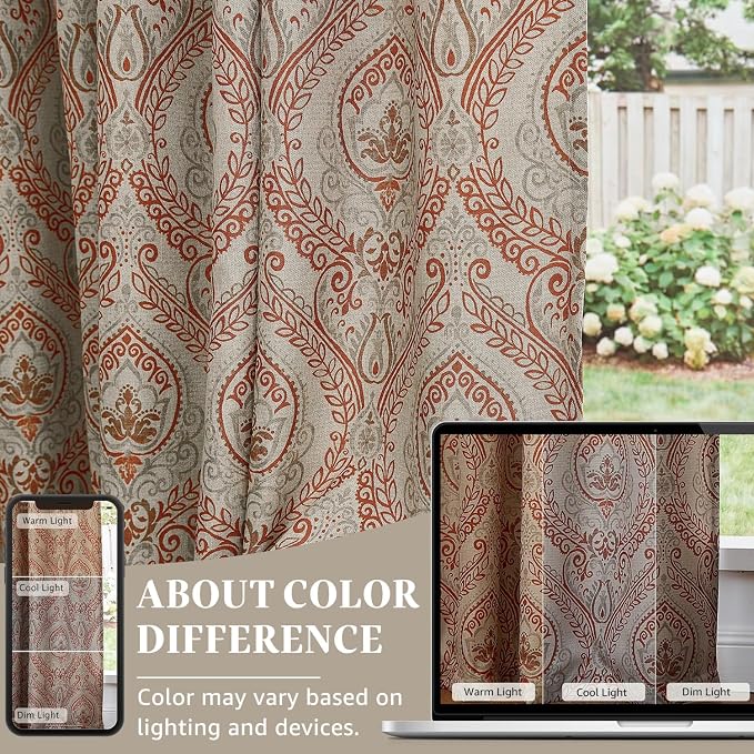 jinchan Terrared Damask Curtains 84 Inch Room Darkening Grommet 2 Panels | - Image 5
