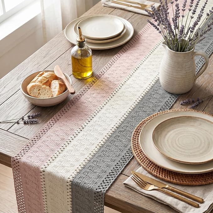 Artoid Mode Grey Beige Pink Farmhouse Rustic Table Runner 12x60 Inch | Holiday - Image 3