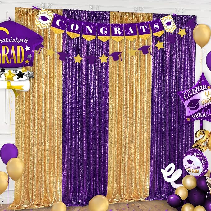Purple Sequin Backdrop 4 Panels 2FTx8FT Glitter Party Photo Background | - Image 7