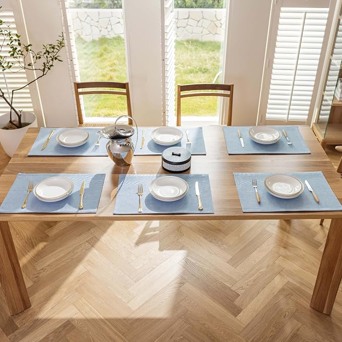 Demetex Blue Placemats Set of 6 Heat Resistant Farmhouse Burlap Placemats - Image 7