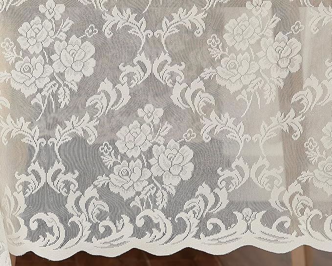 LinenZone Ivory Rectangle Tablecloth for Rustic Vintage Decor. Sheer Lace Works Great As Wedding, Thanksgiving or Christmas Tablecloth (Mia TC 60 x 84, Ivory)